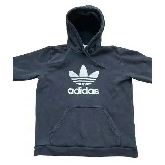 Adidas Hoodie Black Trefoil Logo Graphic Pullover Sweatshirt Athletic Men's L - Picture 3 of 9